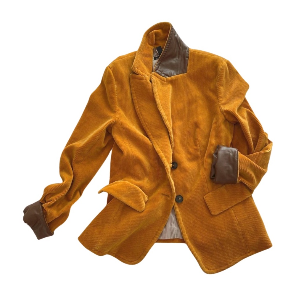 Marc Cain Mustard Corduroy Blazer with Leather Trim – Size N3 / US 8